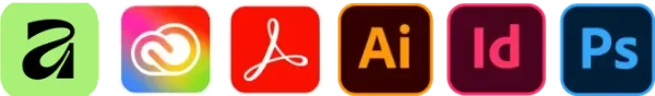Six colourful app icons in a row: Adobe Express, Creative Cloud, Acrobat, Illustrator, InDesign, and Photoshop. Each icon features its distinct logo and background colour.